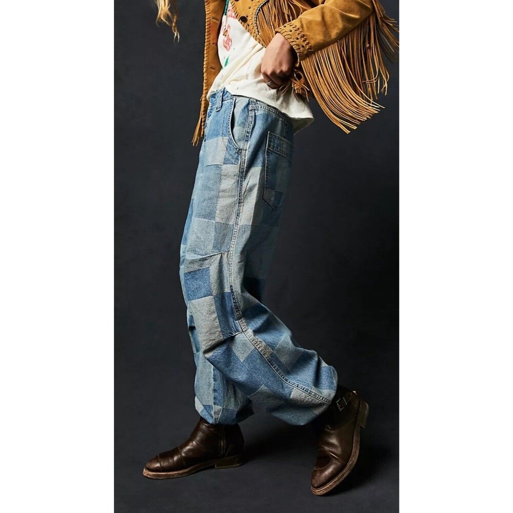 Free People We The Free Newbies Slouchy Patchwork Jeans M Wide Leg Balloon